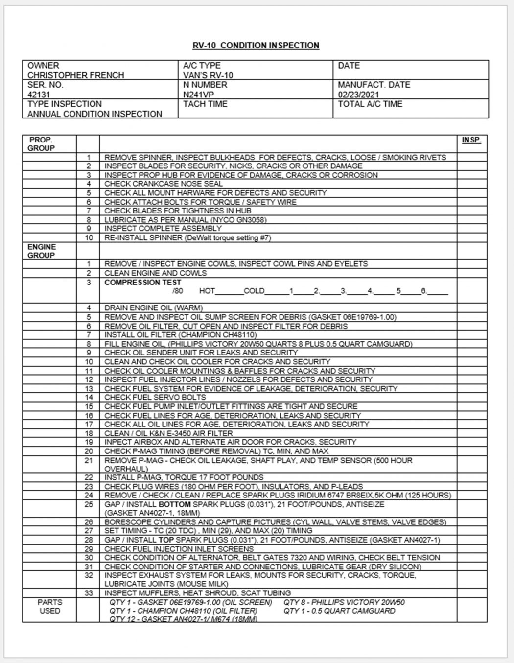 Condition Inspection Checklist - Strikhedonia